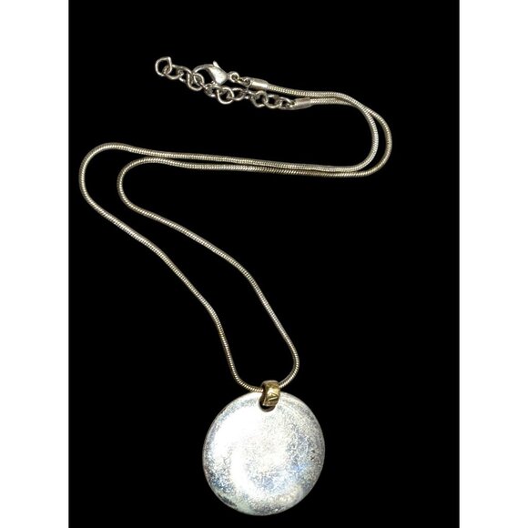 Modern Medallion Silver Tone Pendant Necklace With AK Engraved Gold Tone Bail - Picture 1 of 8